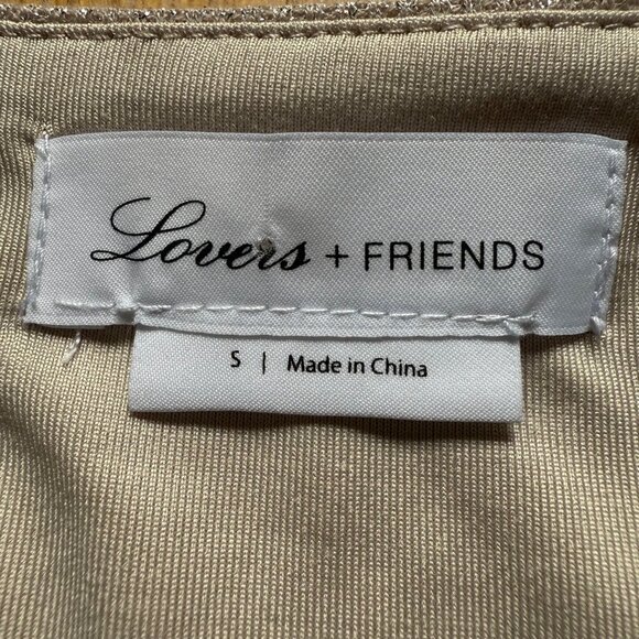 Lovers + Friends Size S Nude Beige Cedar Metallic Long Sleeve Wrap Tie Bodysuit - Picture 7 of 16